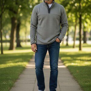 J.Crew Authentic Fleece Quarter-Snap Pullover Gray Striped Texture M